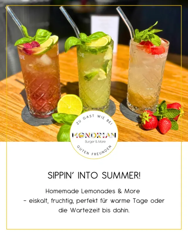 🌞 Sippin’ into Summer bei Mondrian! 

Unsere hausgemachten Lemonades warten auf euch – eiskalt, fruchtig und einfach Sommer pur.

Kommt vorbei & gönnt euch Sommer im Glas.

#sommerkarte2025 #mondriankoblenz #genussmomente #koblenzisst #burgerandmore #summerfeeling #regionalgenießen #essenistmore #koblenzcity #terrassenzeit #frischundspritzig #homemadelimonade